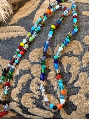 Multicolor Glass Bead Necklace Set - Layered Beach Style